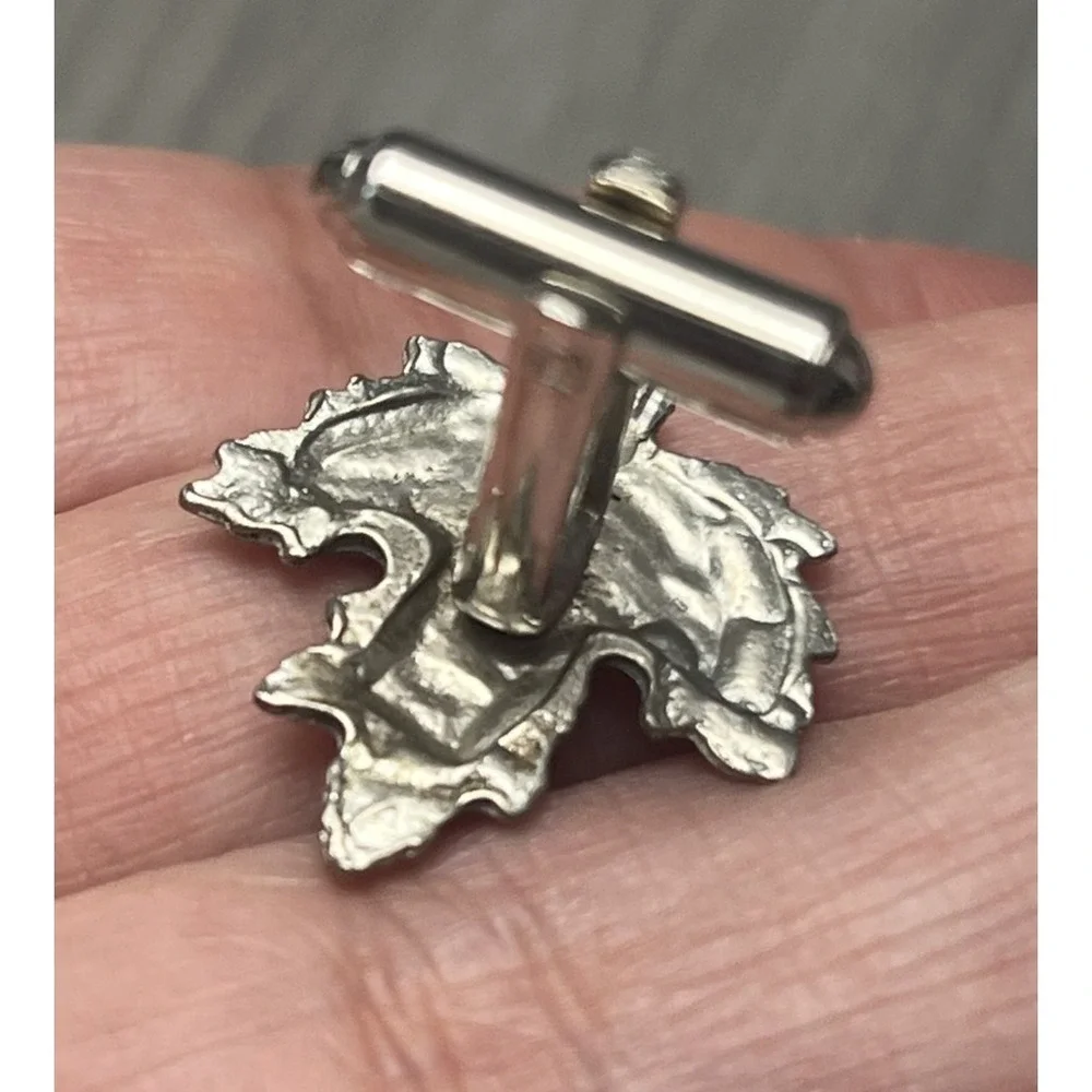 Maple Leaf Cufflinks Men Silver Tone Canadian Formal Dress Shirt Jewelry
